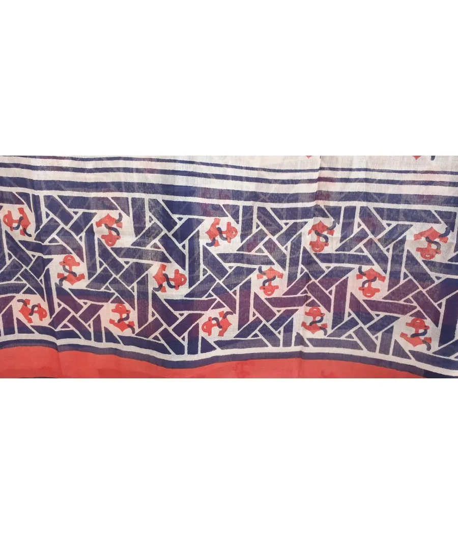 ANCRES DE MARINE ROUGES - TENDANCE BORD DE MER - FOULARD COTON BLEU MARINE ROUGE BLANC ECRU -ESPRIT MARIN BATEAU VACANCES