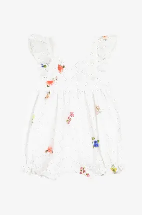 Barboteuse en coton bébé à broderies anglaises et imprimé floral