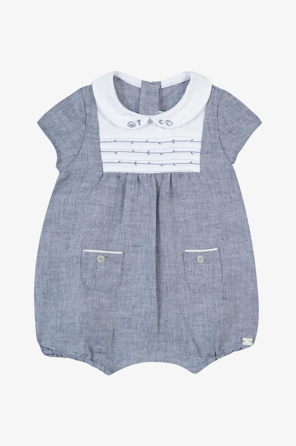 Barboteuse  en coton et lin bébé à plastron