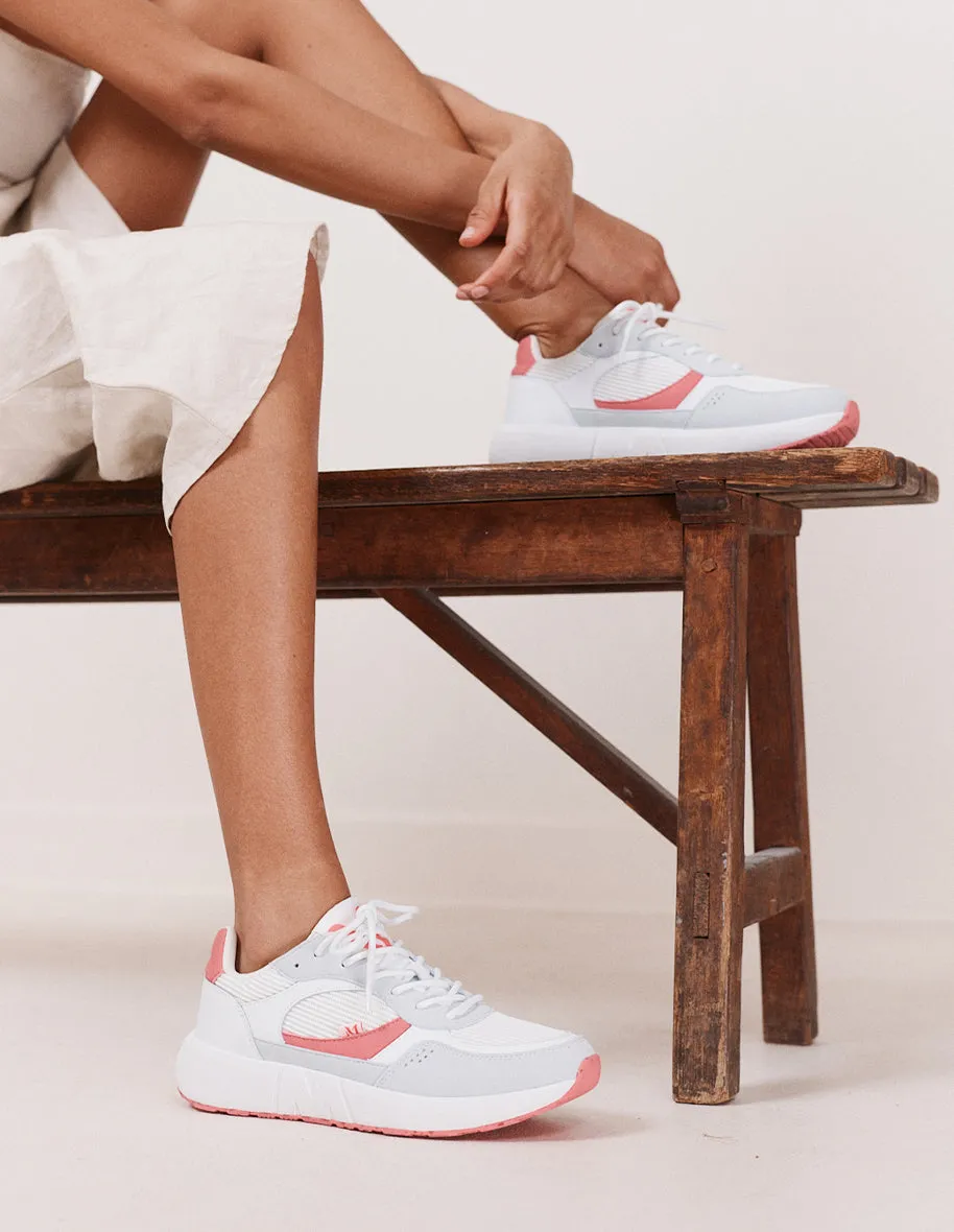 Baskets basses Marion - Cuir recyclé et suède vegan blanc corail