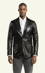 Blazer Merge cuir agneau noir Serge Pariente - La Canadienne - Vestes et 3/4 Cuir Noir