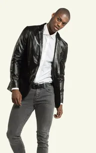 Blazer Merge cuir agneau noir Serge Pariente - La Canadienne - Vestes et 3/4 Cuir Noir