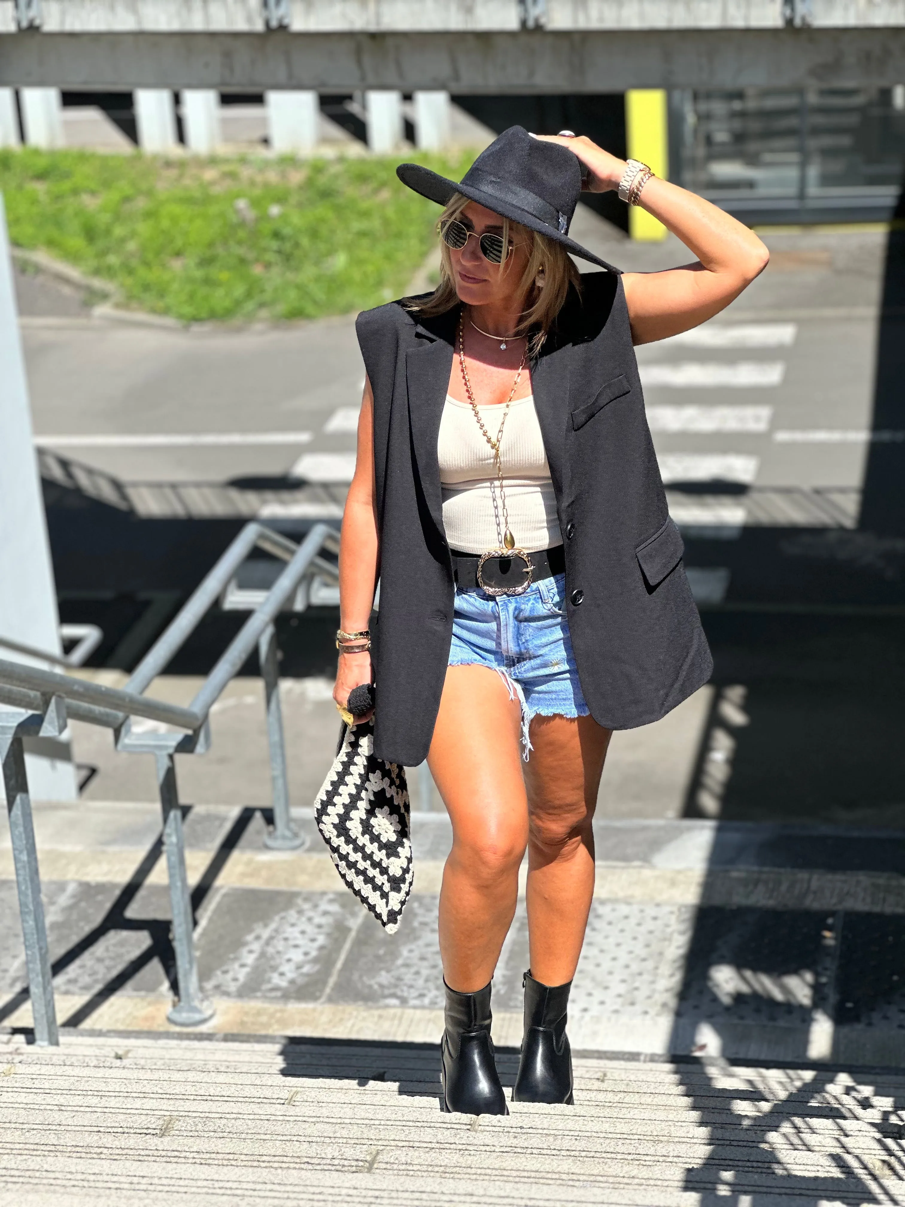 Blazer oversize sans manche noir