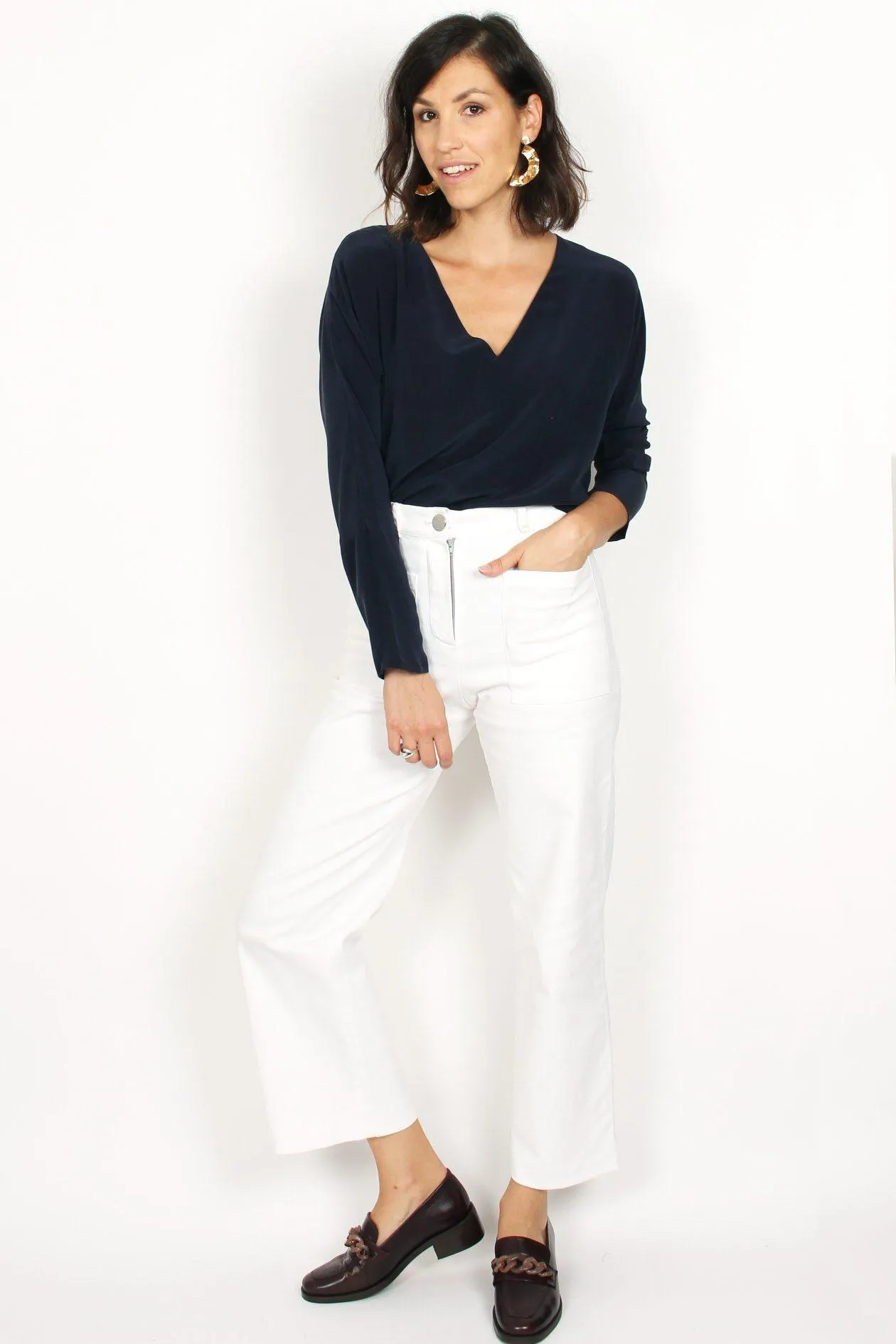 Blouse bleu marine en soie lavée Edith