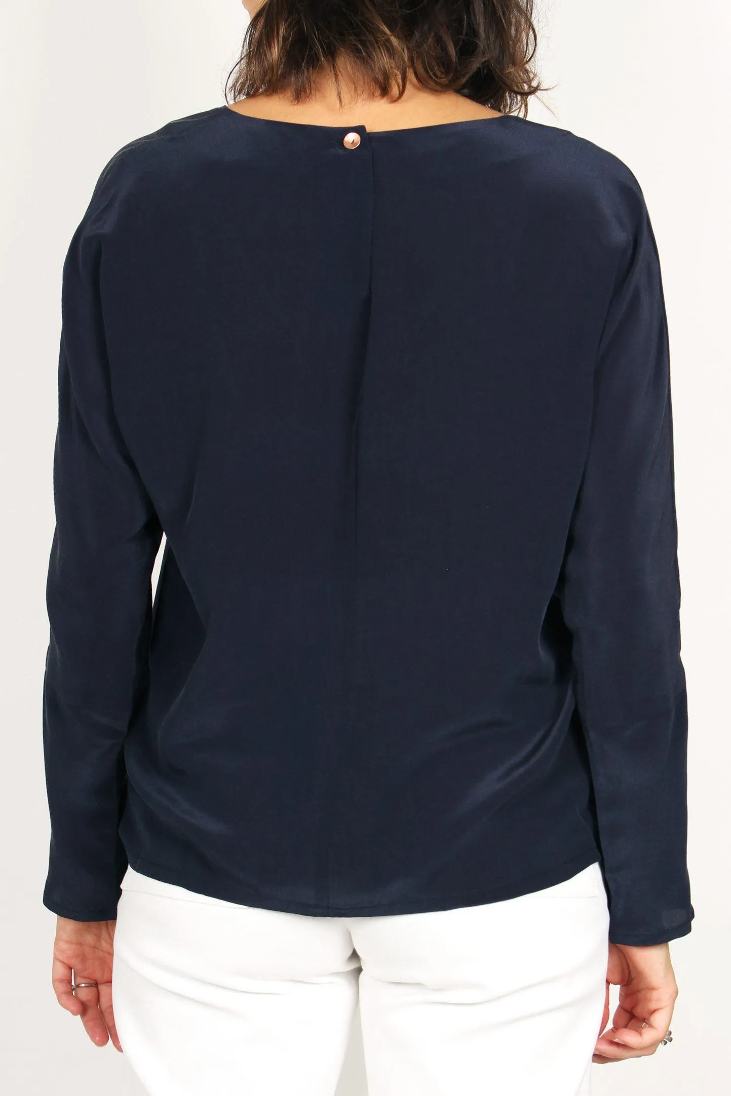 Blouse bleu marine en soie lavée Edith