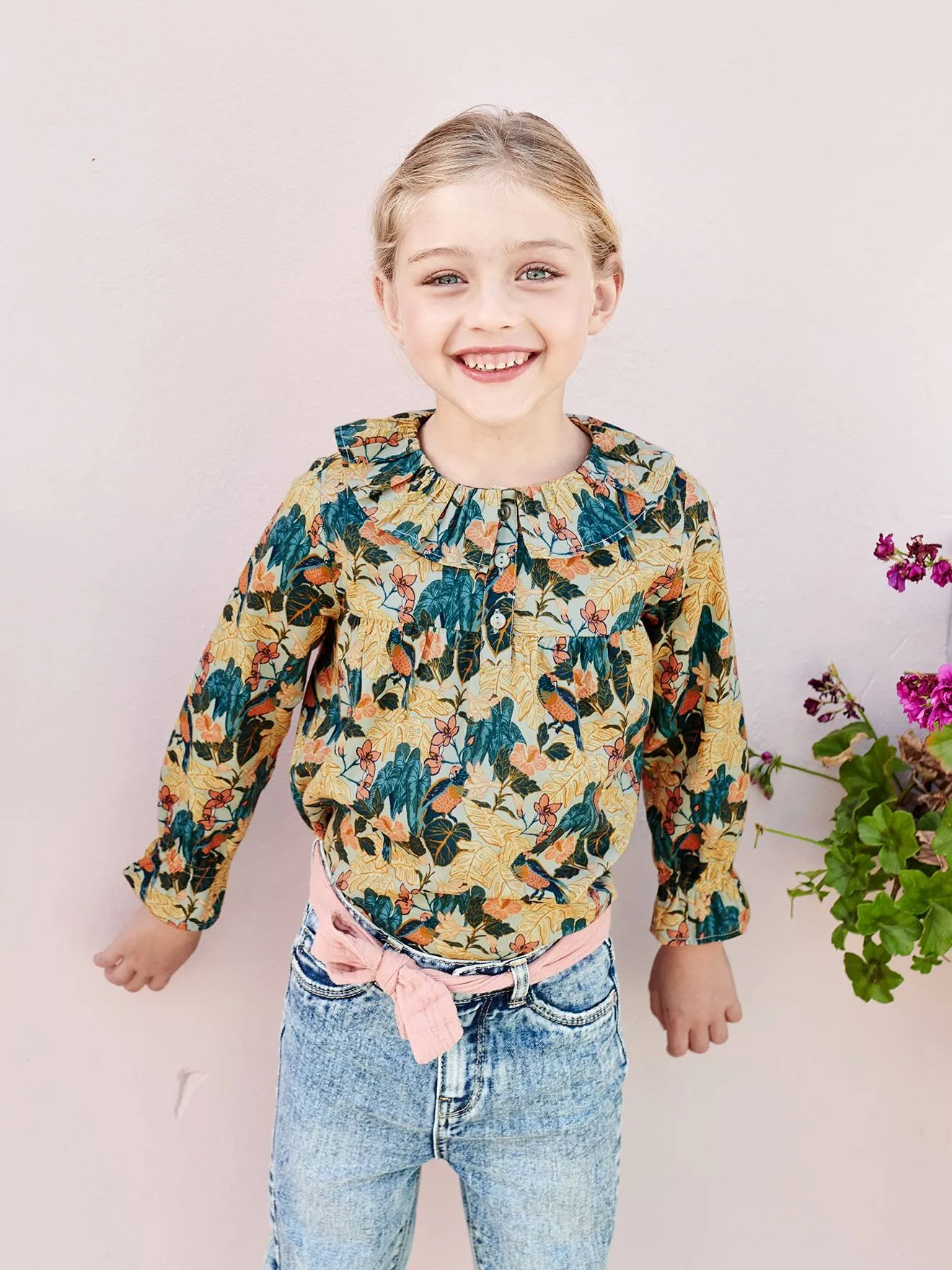 Blouse imprimée fleurs fille vert sapin - Vertbaudet