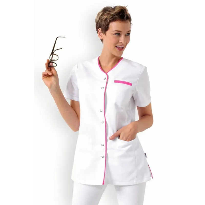 Blouse Médicale Femme Blanche Liseré Rose - CLINIC DRESS