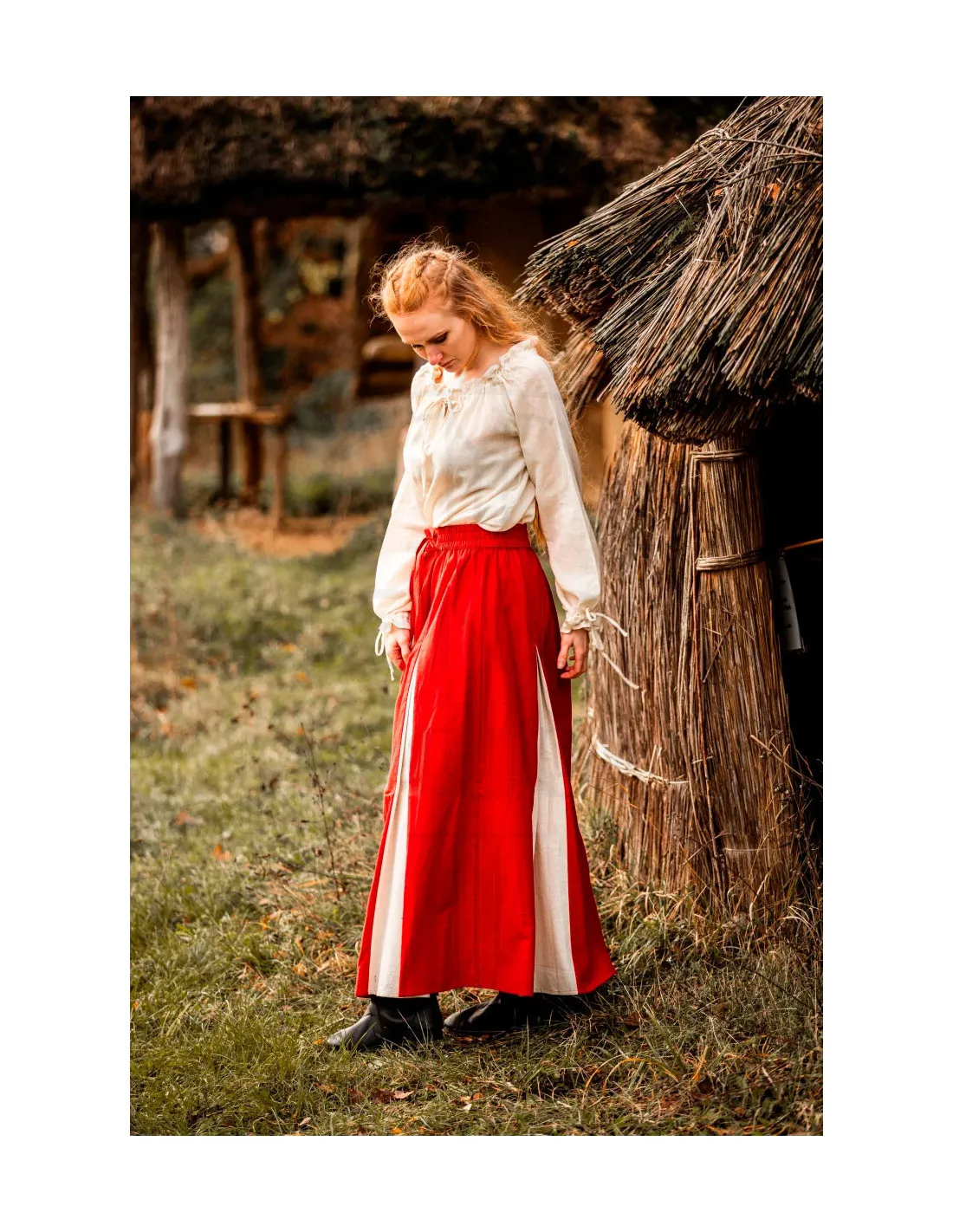 Blouse médiévale à manches longues modèle Edith, blanc naturel ⚔️ Boutique Épées