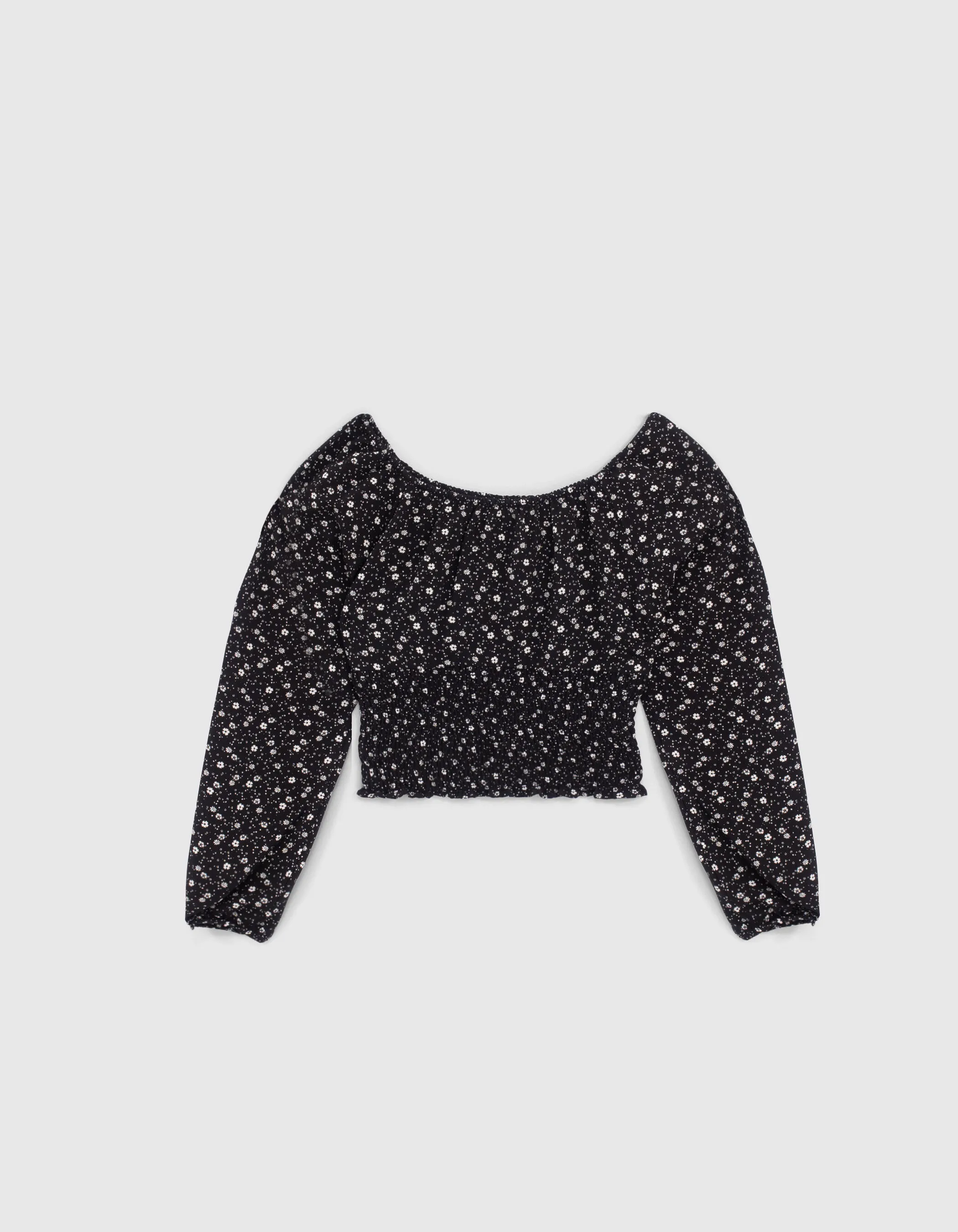Blouse noire cropped à imprimé floral fille
