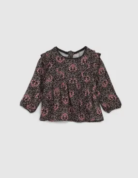Blouse noire imprimé fleurs de lys bébé fille