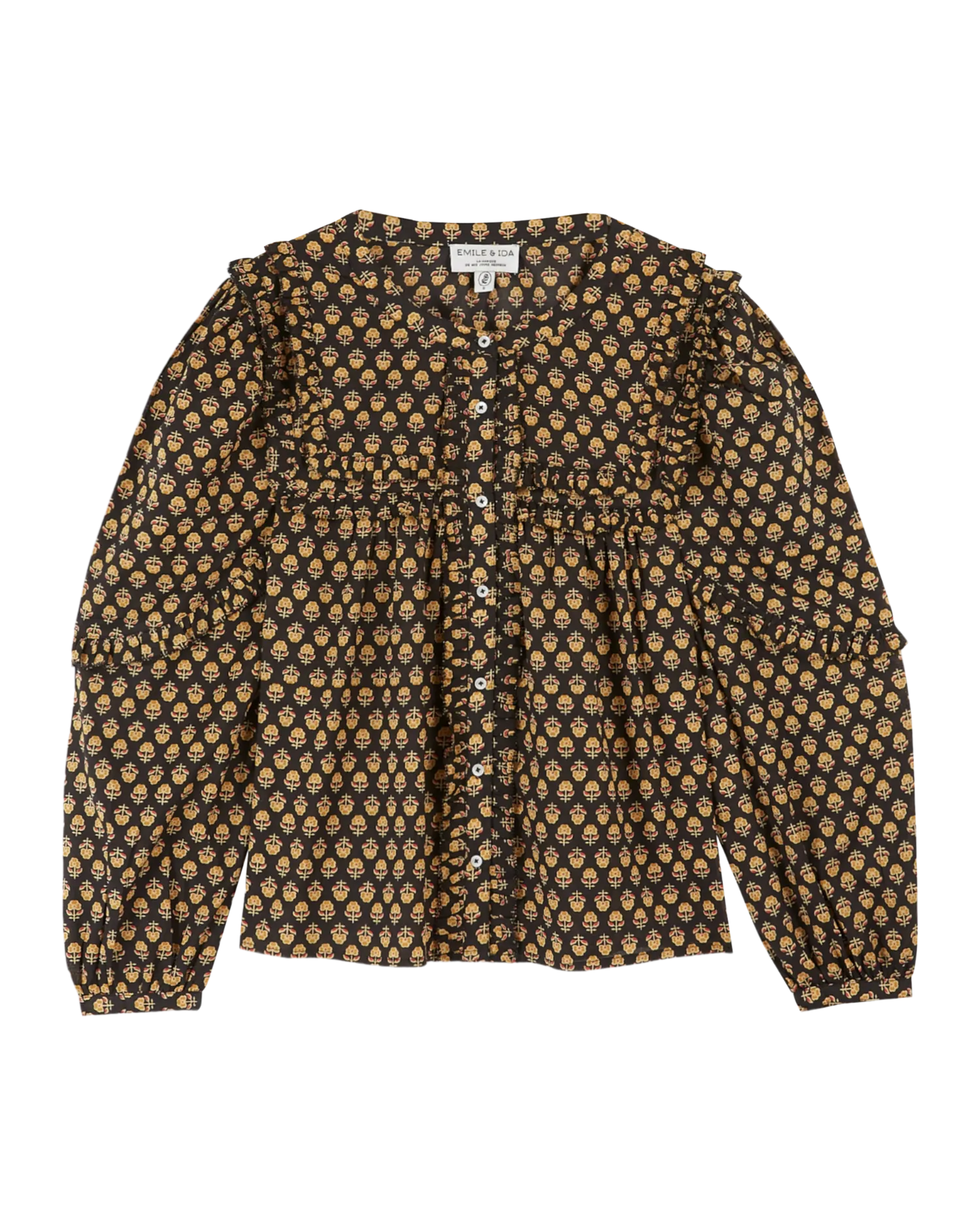 Blouse noire à fleurs beiges