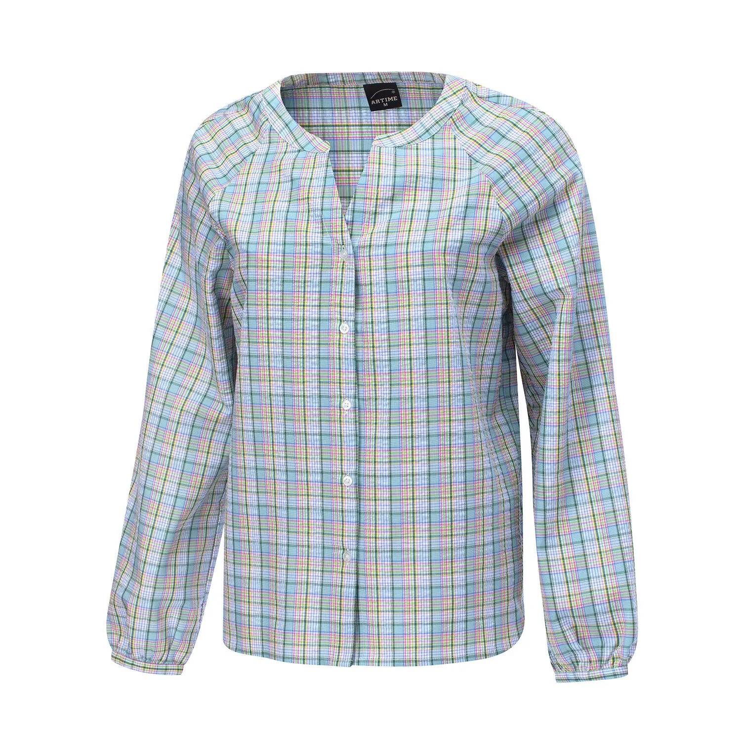 Blouse à carreaux Artime en bleu-vert pour dames ⋆ Lehner Versand