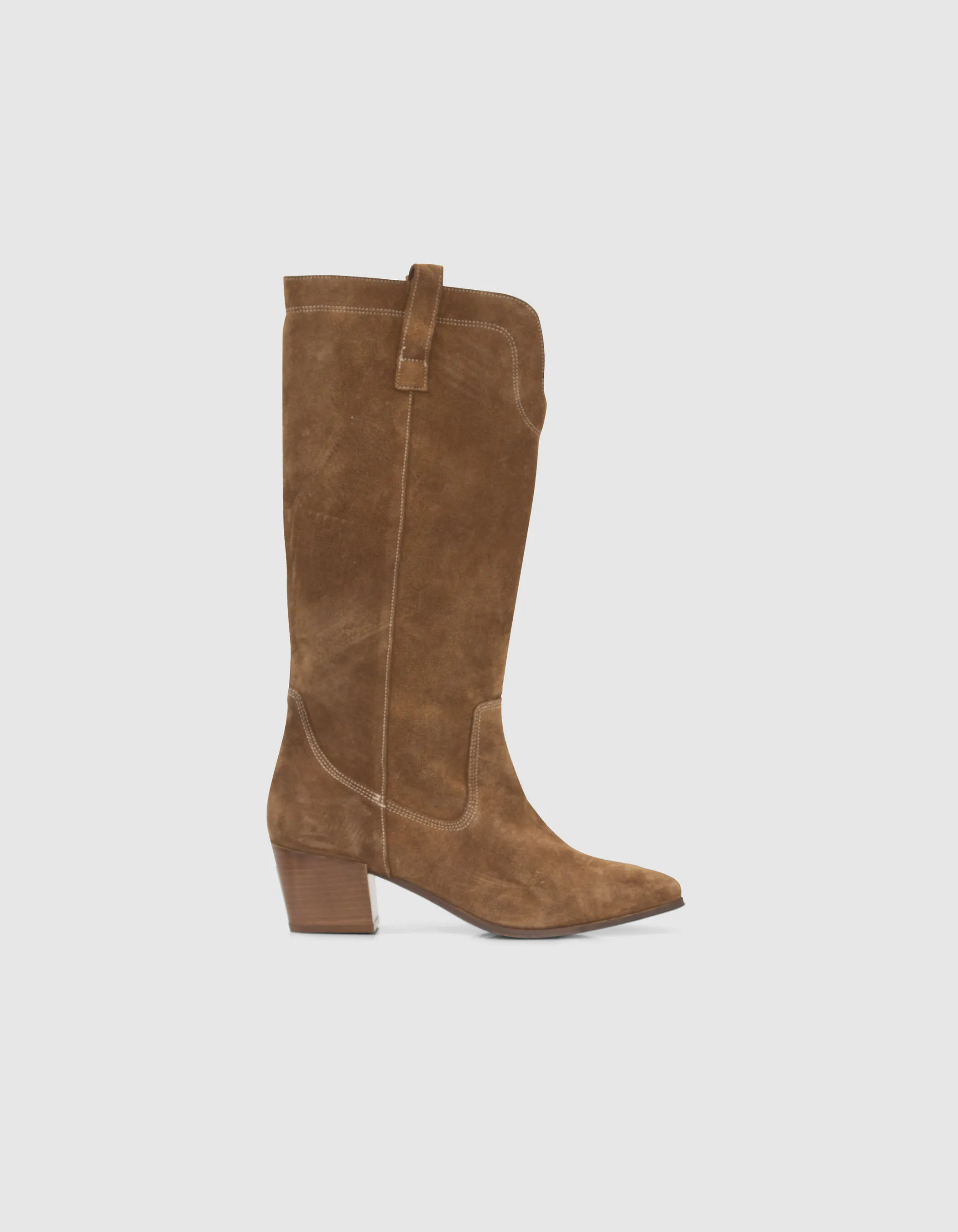 Bottes cognac cuir velours esprit santiag Femme