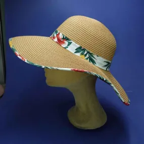 Capeline grand bord gansée de tissu coloris rouge | Chapeau été femme