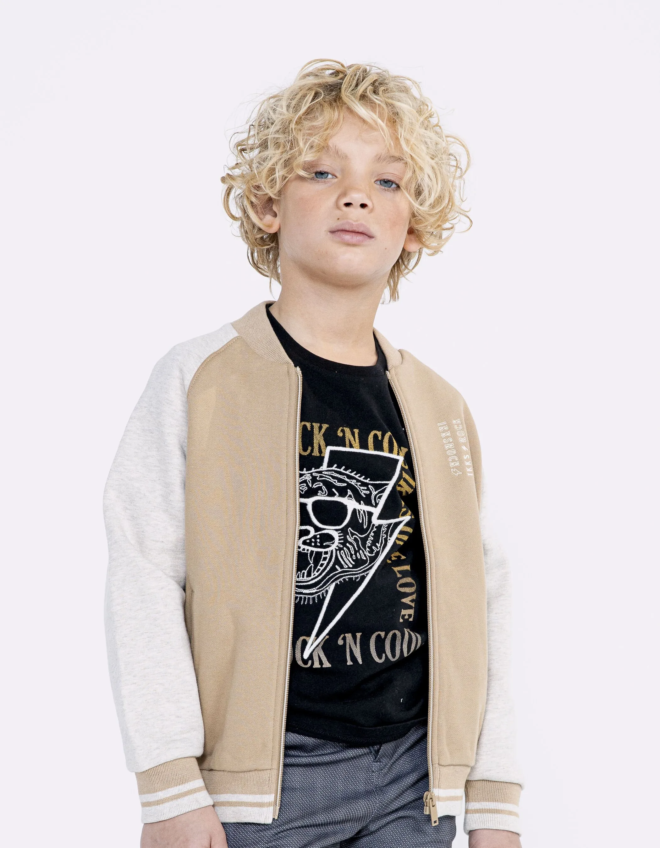 Cardigan beige et gris esprit teddy garçon