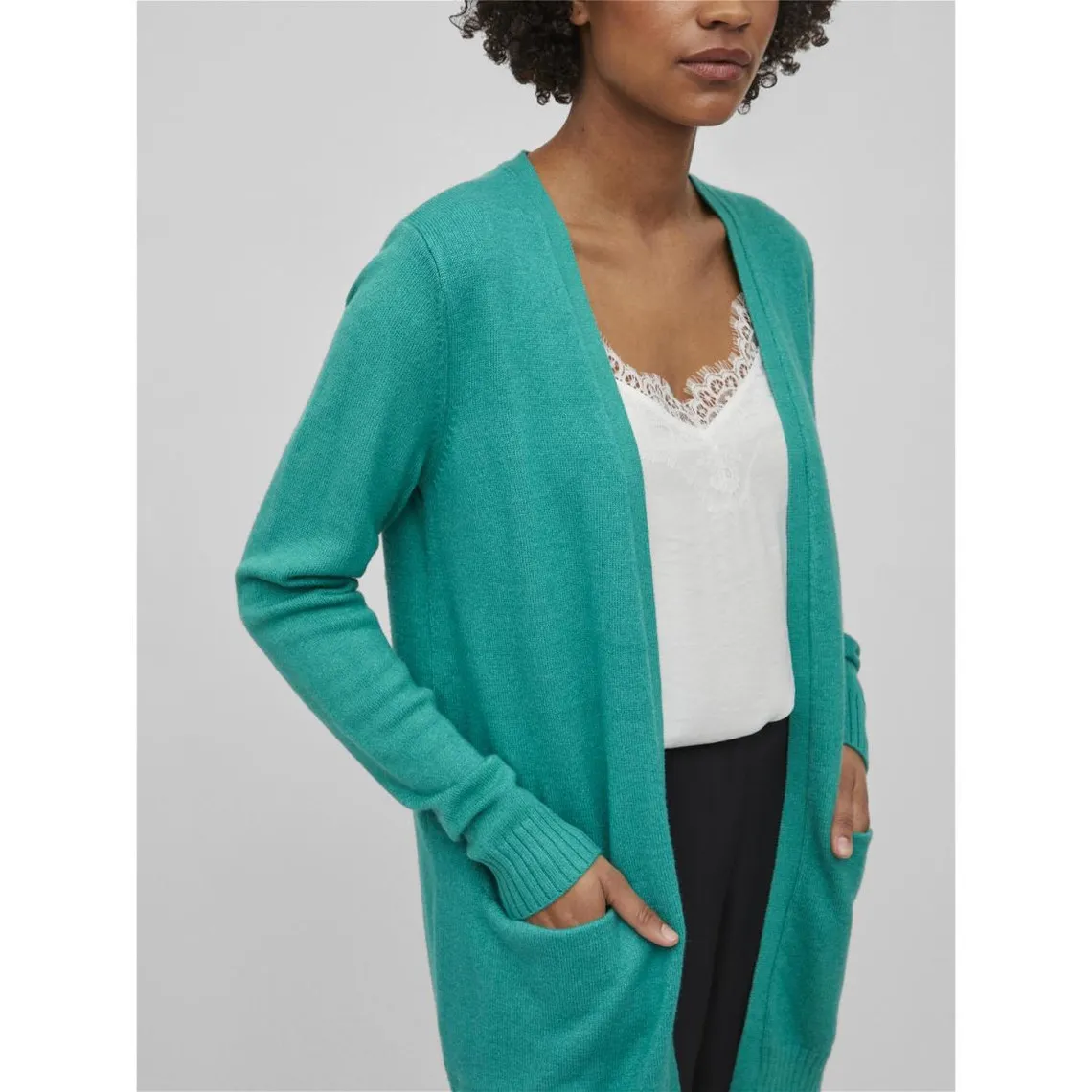 Cardigan col fendu  turquoise en viscose Vivi | 3 Suisses