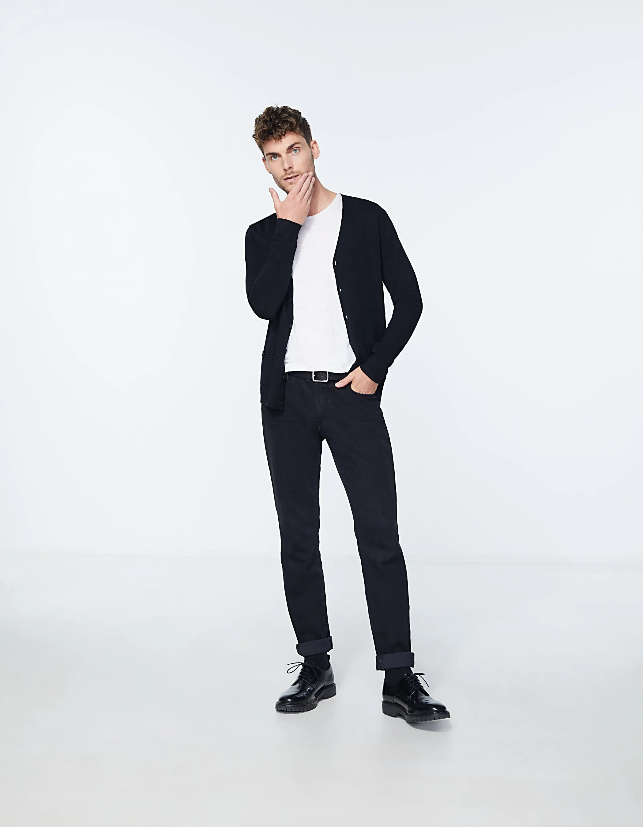 Cardigan noir en tricot avec poches Homme