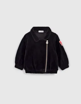 Cardigan noir esprit motard panne de velours fille