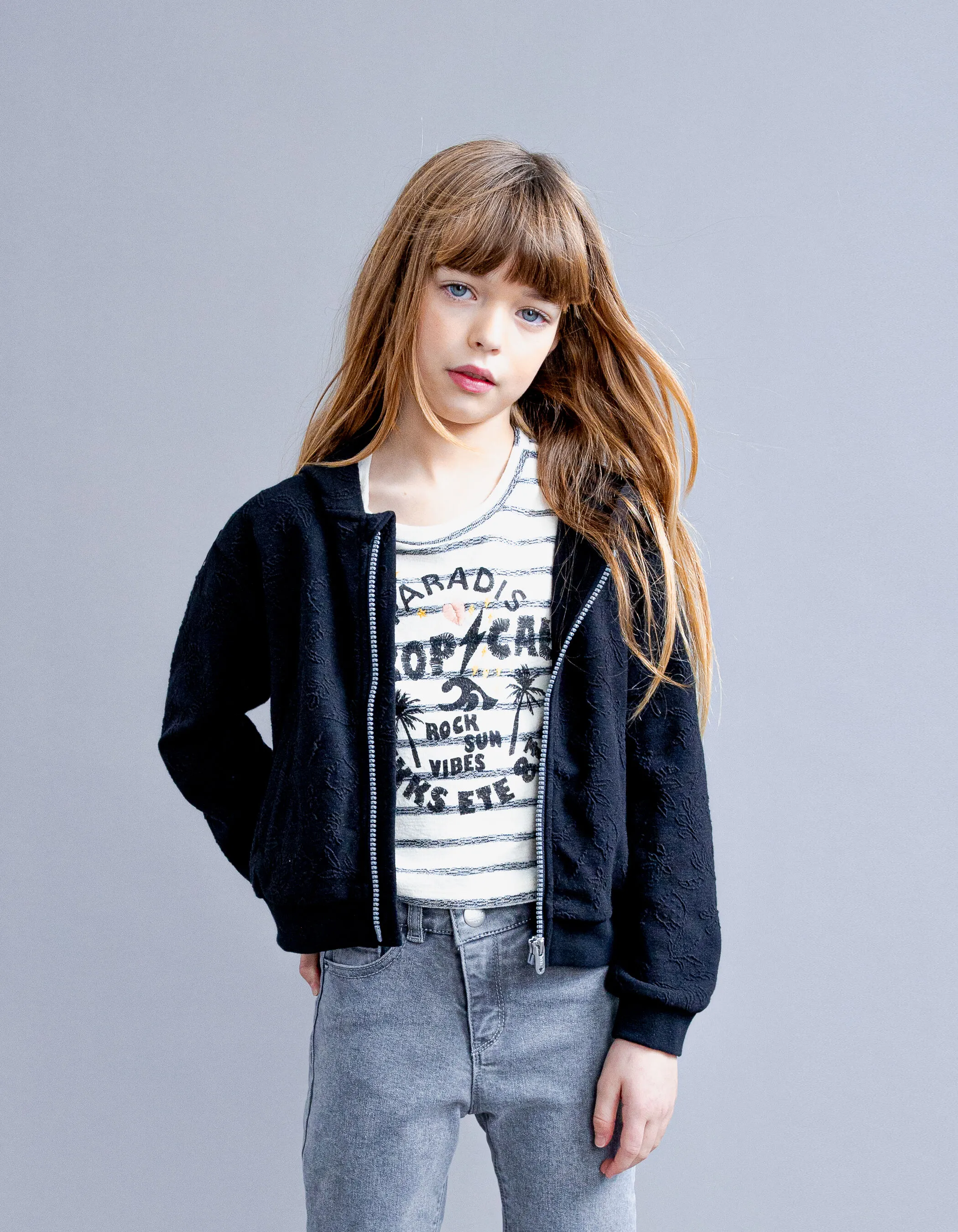 Cardigan noir molleton jungle rock fille