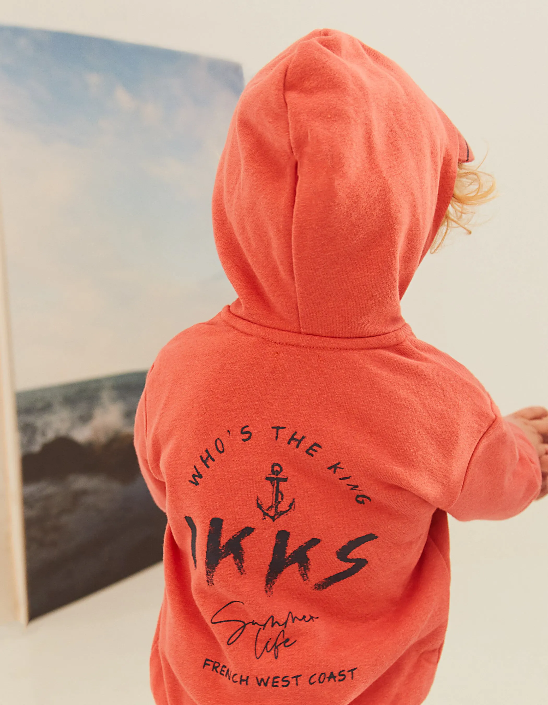 Cardigan orange capuche à visière-lunettes bébé garçon 