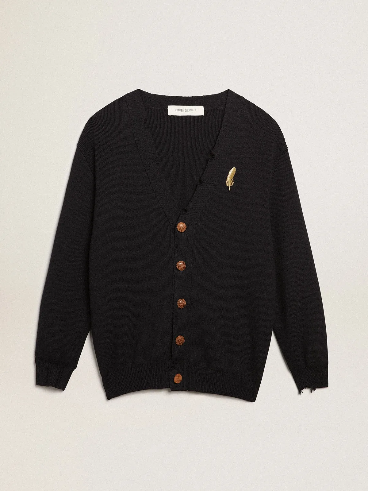 Cardigan pour femme en coton bleu foncé avec traitement effet usé | Golden Goose