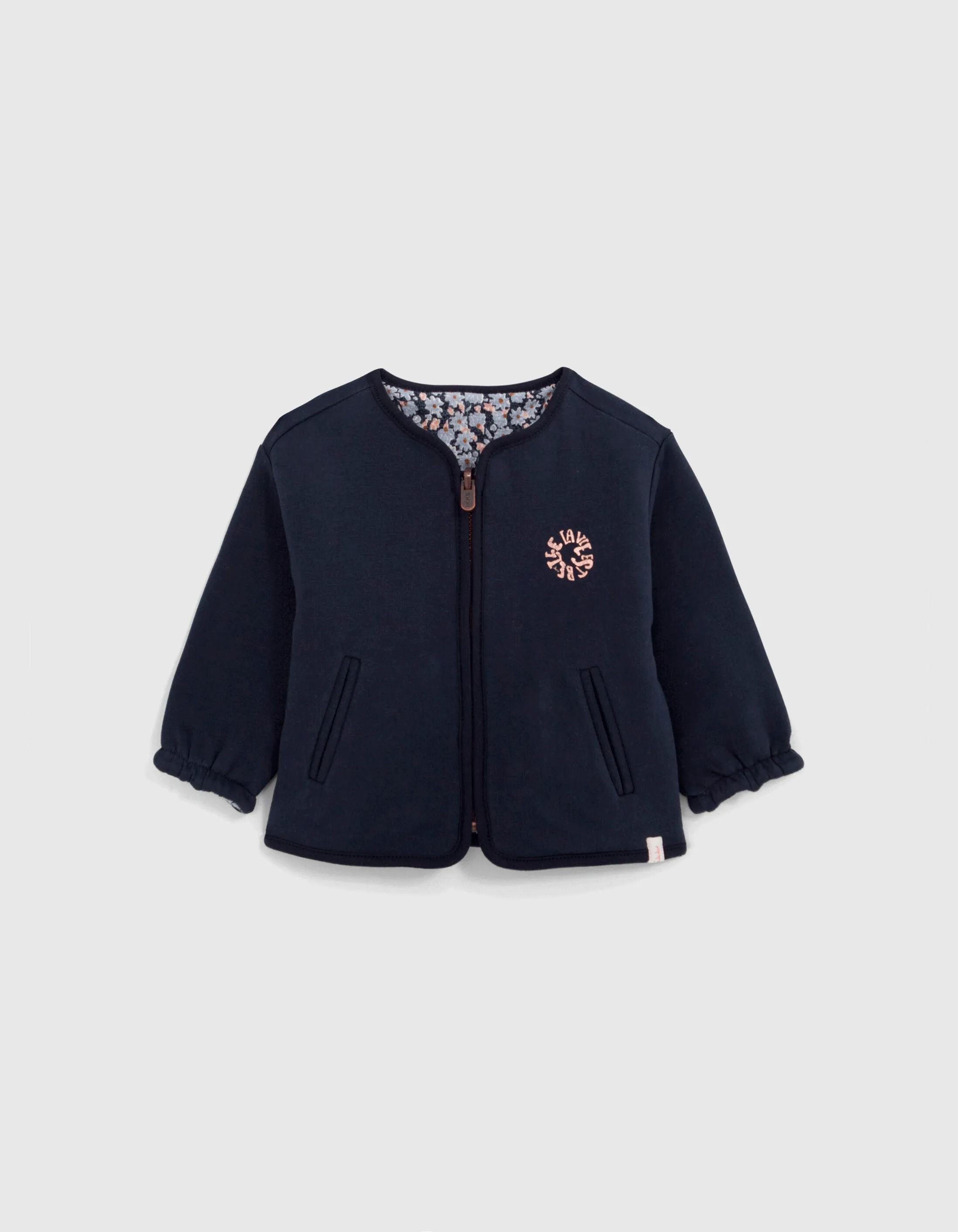 Cardigan réversible marine et fleurs bébé fille