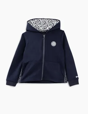 Cardigan sport navy avec doublure capuche imprimée fille