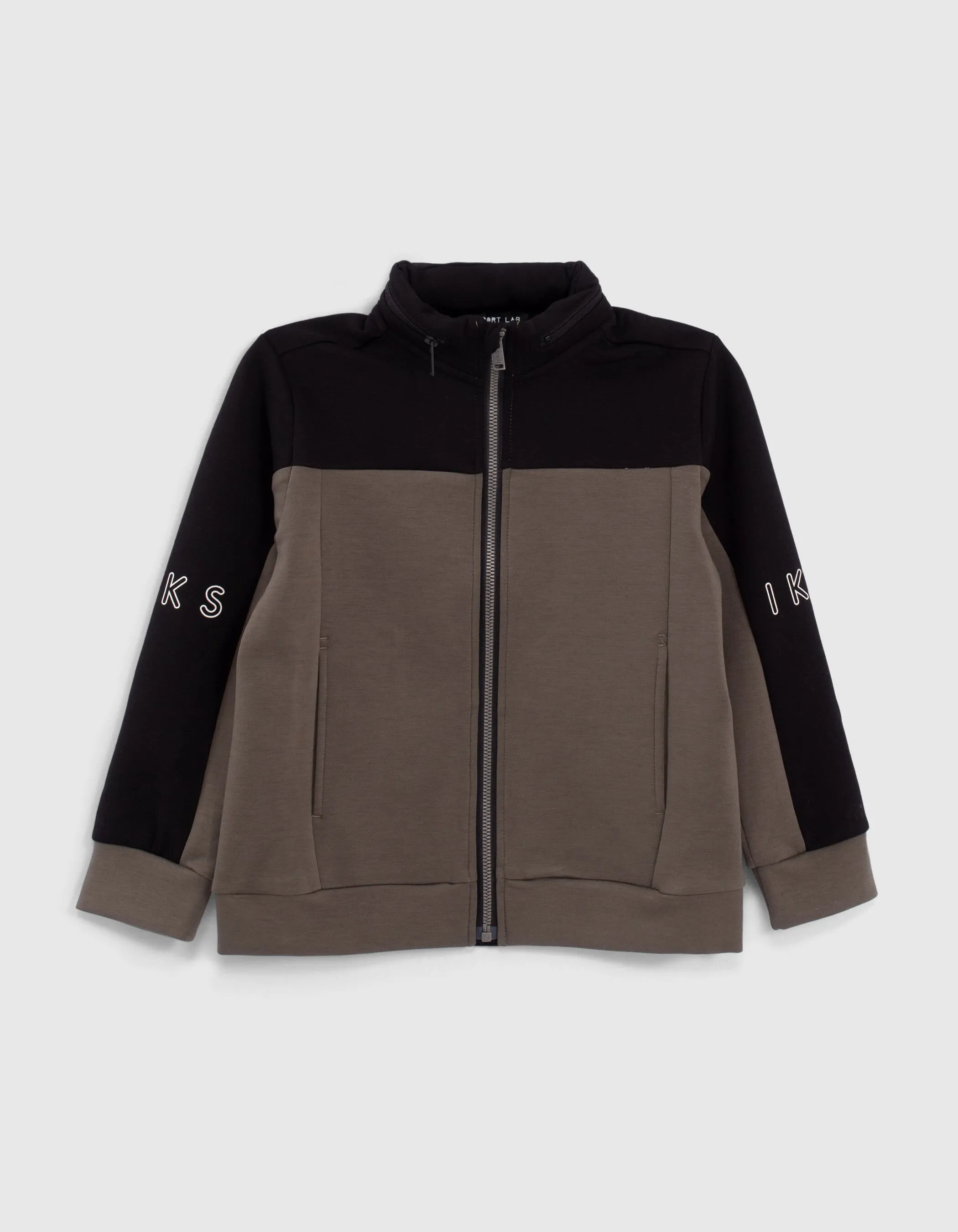 Cardigan sport noir et gris capuche bi matière garçon 