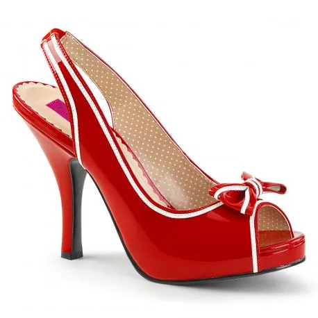 Chaussure pin up vintage rouge vernis talon aiguille avec bout ouvert et bride arrière grande taille du 39 au 46