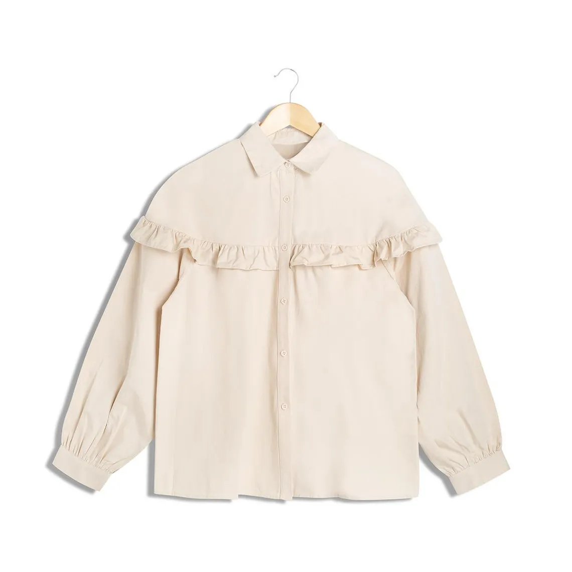 Chemise à volant beige en coton | 3 Suisses