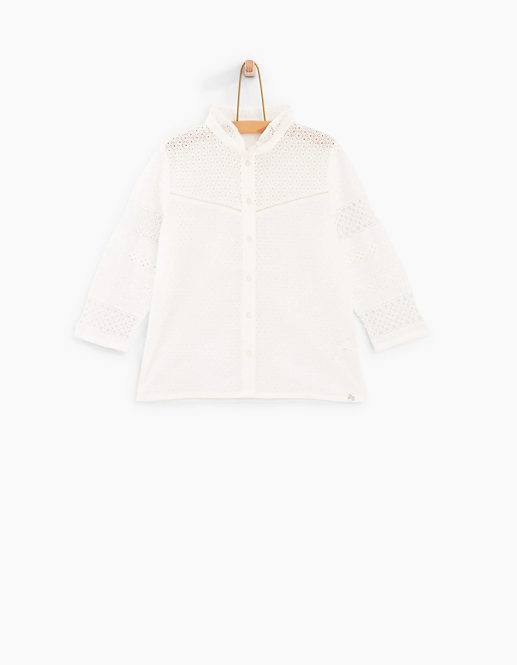 Chemise blanc cassé en broderie anglaise fille