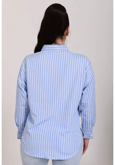 Chemise bleue à rayures blanches tendance pour femmes
