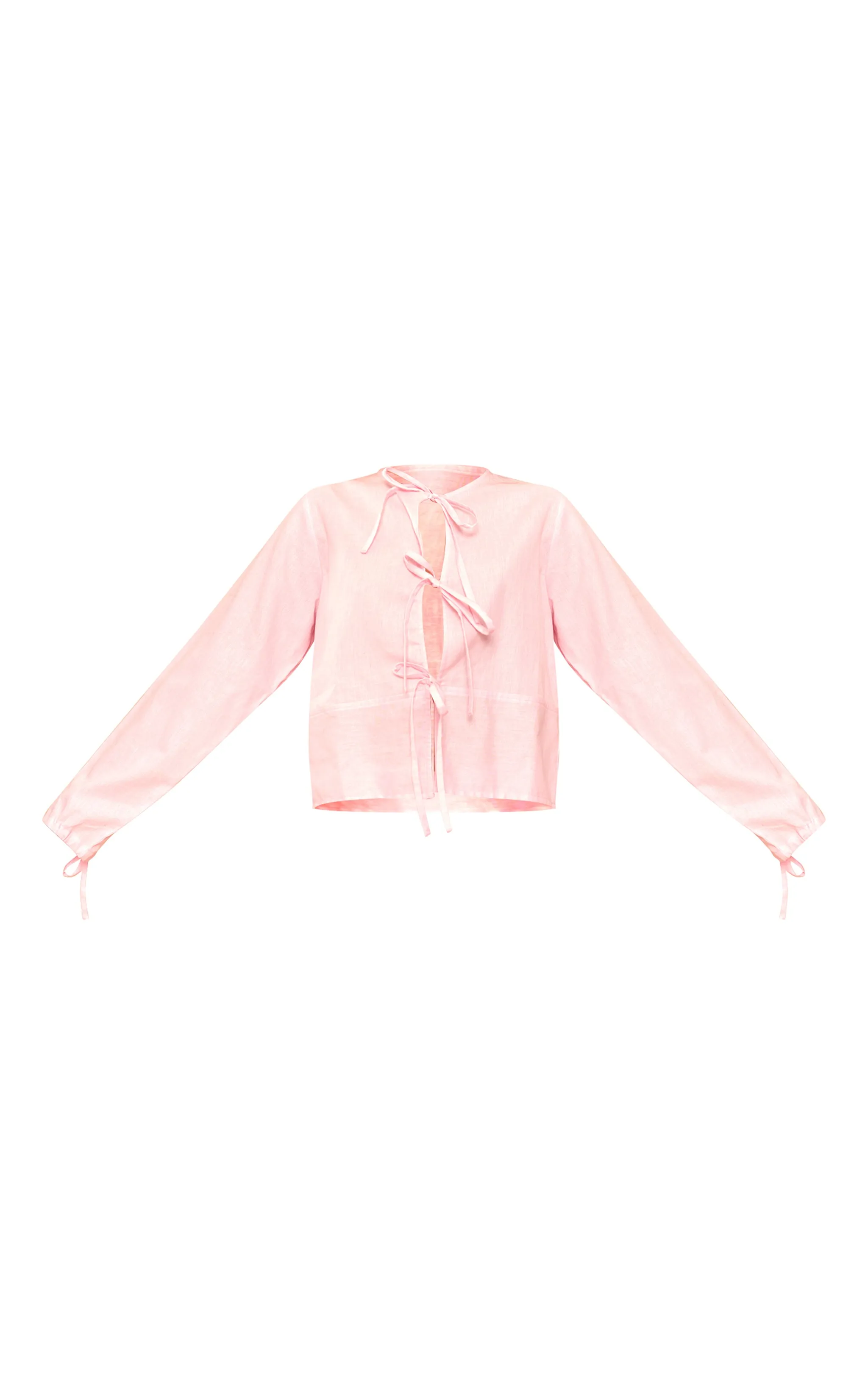 Chemise texturée en étamine rose clair nouée devant