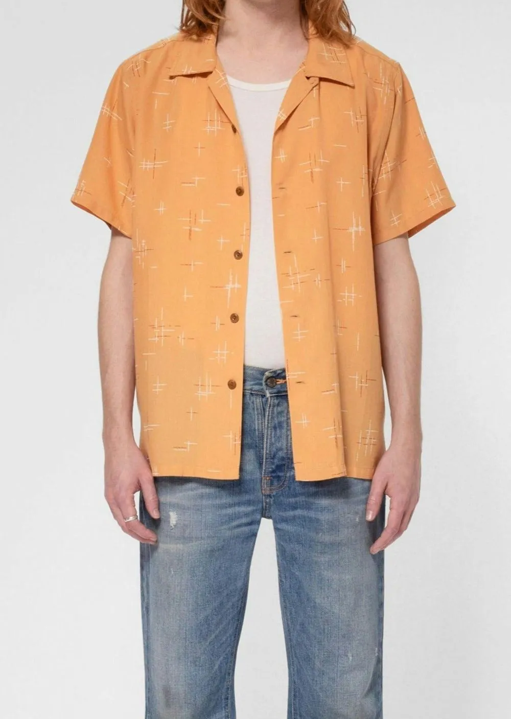 Chemisette en tencel | ocre "arvid 50s hawaii shirt ochre" homme