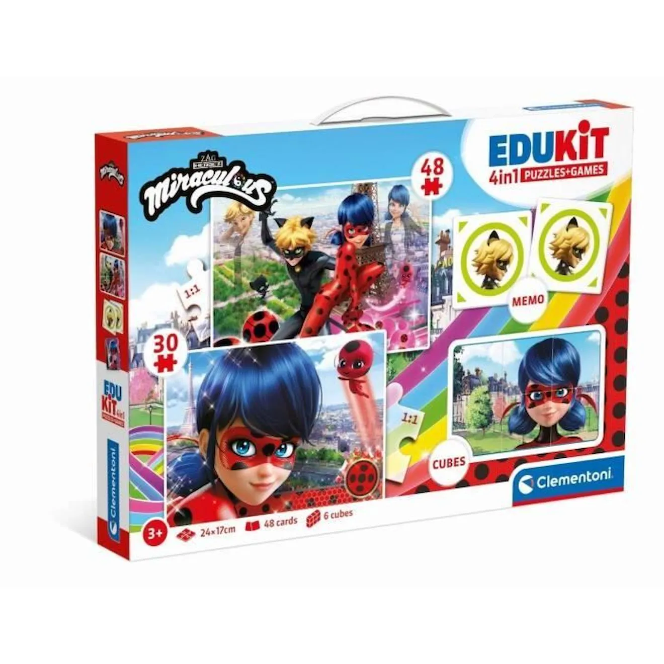 Coffret d'activités préscolaires 4 en 1 Miraculous - Clementoni - 2 puzzles, 6 cubes et un mémo blanc - Clementoni