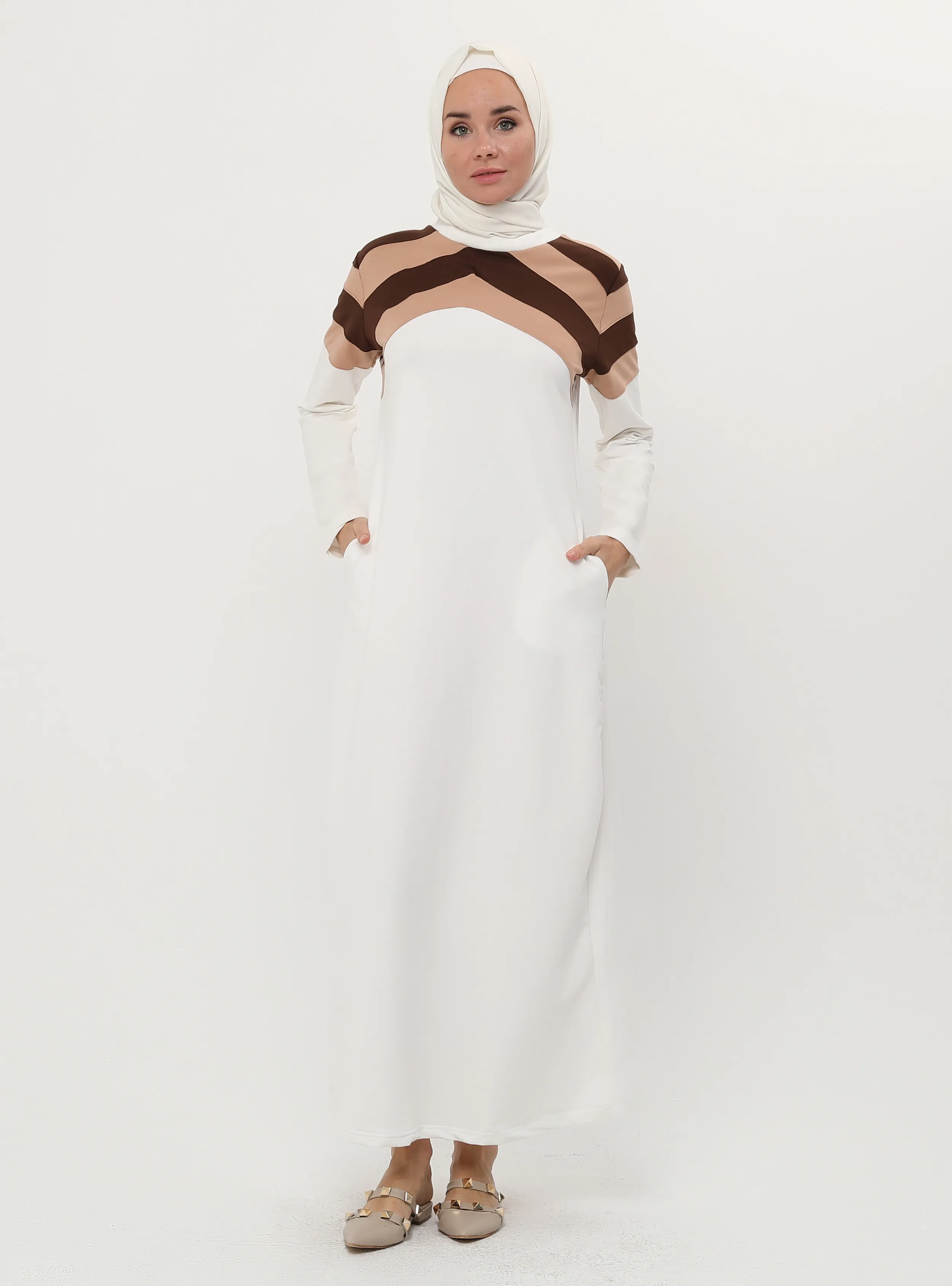 Cream - Floral - Unlined - Modest Dress