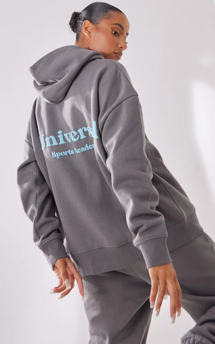 Deluxe Hoodie oversize gris anthracite à slogan Sports Academy