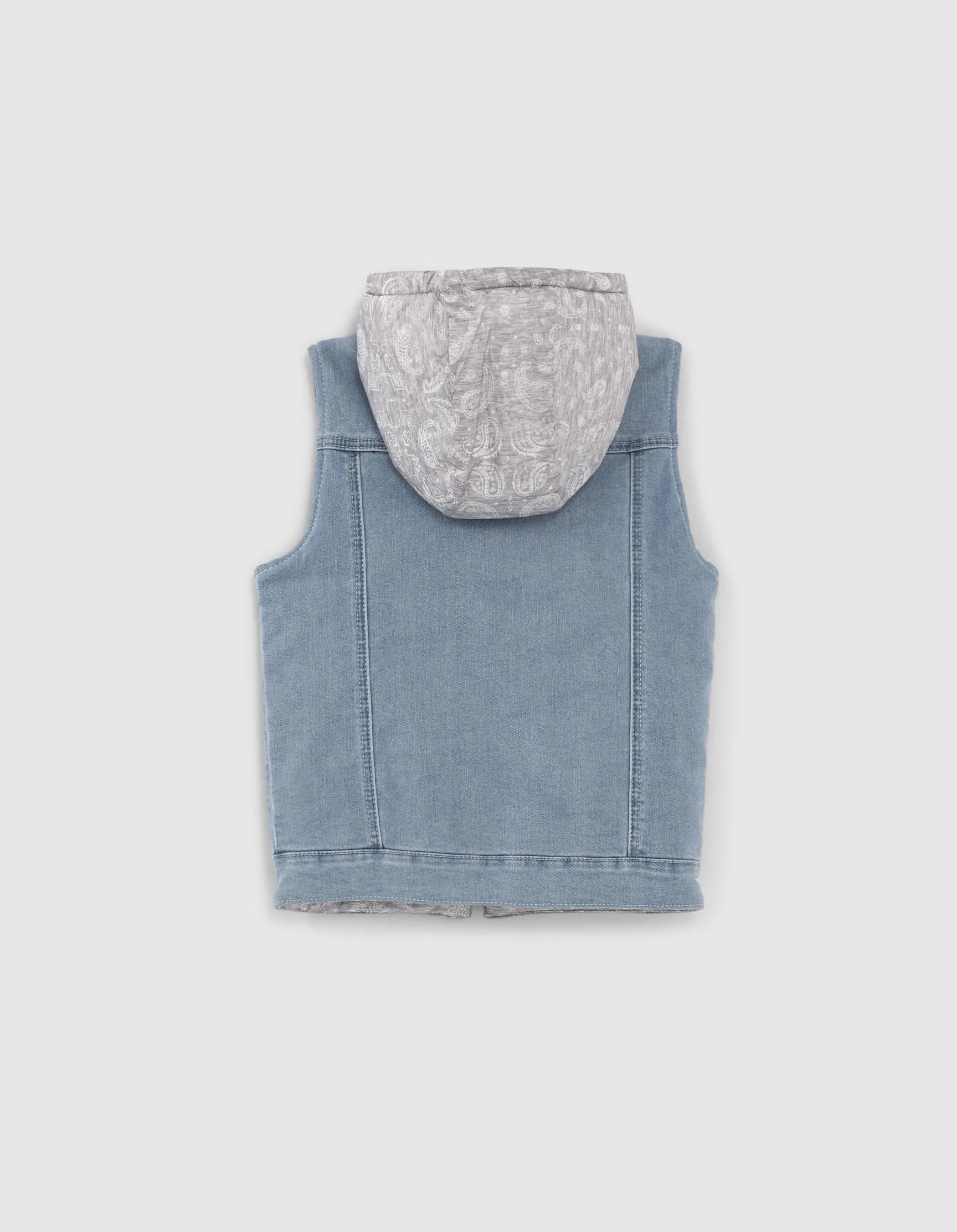 Doudoune réversible jean bleu et gris sans manches garçon