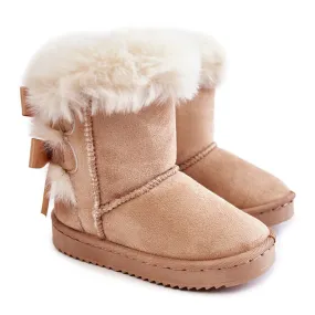 FR1 Bottes chaudes pour enfants avec nœuds Bottes de neige funky beige clair