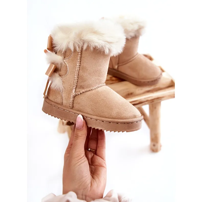 FR1 Bottes chaudes pour enfants avec nœuds Bottes de neige funky beige clair