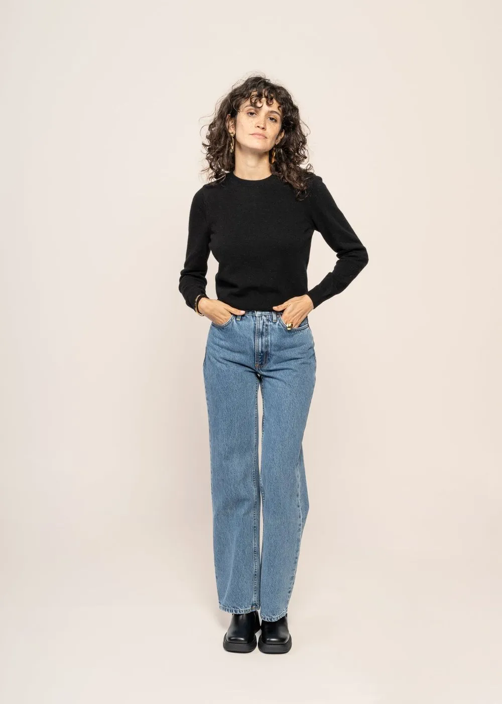 Jean ample en coton bio | bleu "clean eileen casual blue" femme