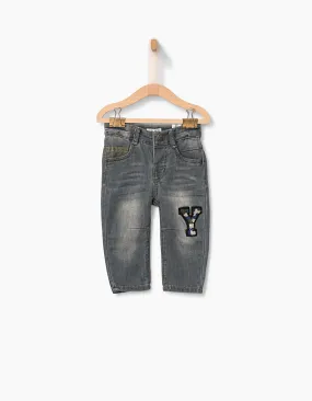 Jean confort gris à patch bouclette bébé garçon