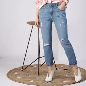 Jean large 5 poches déchiré devant femme - Blue Denim bleu en coton | 3 Suisses
