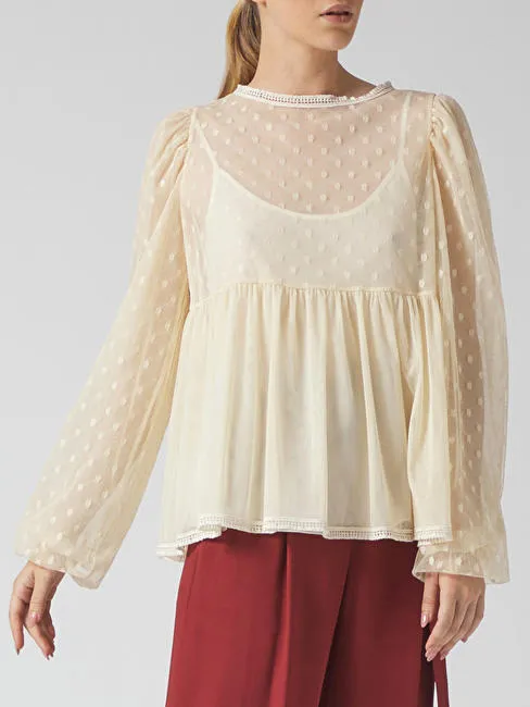 Manila Grace See-Through Chemise Transparente À Manches Larges Crème - Achetez À Prix Outlet!