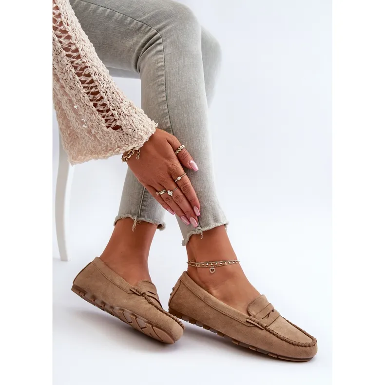 Mocassins Classiques En Daim Pour Femme Beige Foncé Glimris