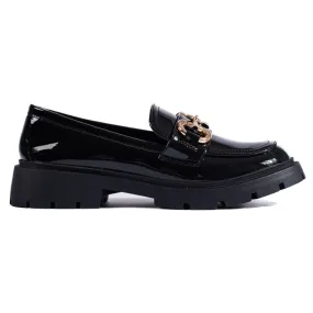 Mocassins noirs vernis avec boucle Shelovet dorée le noir