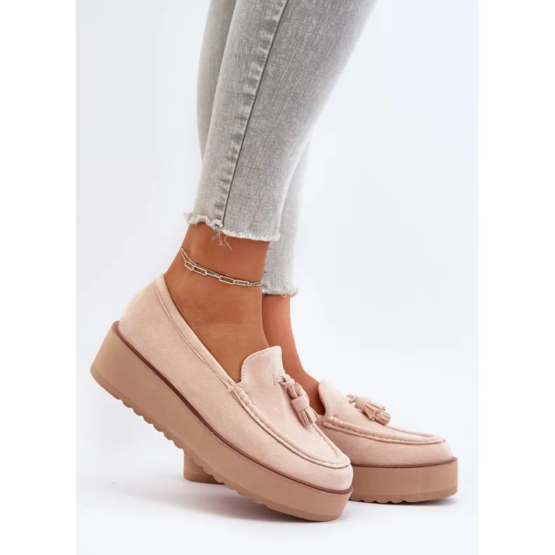 Mocassins Plateforme Avec Franges Femme, Beige Clair Mialani