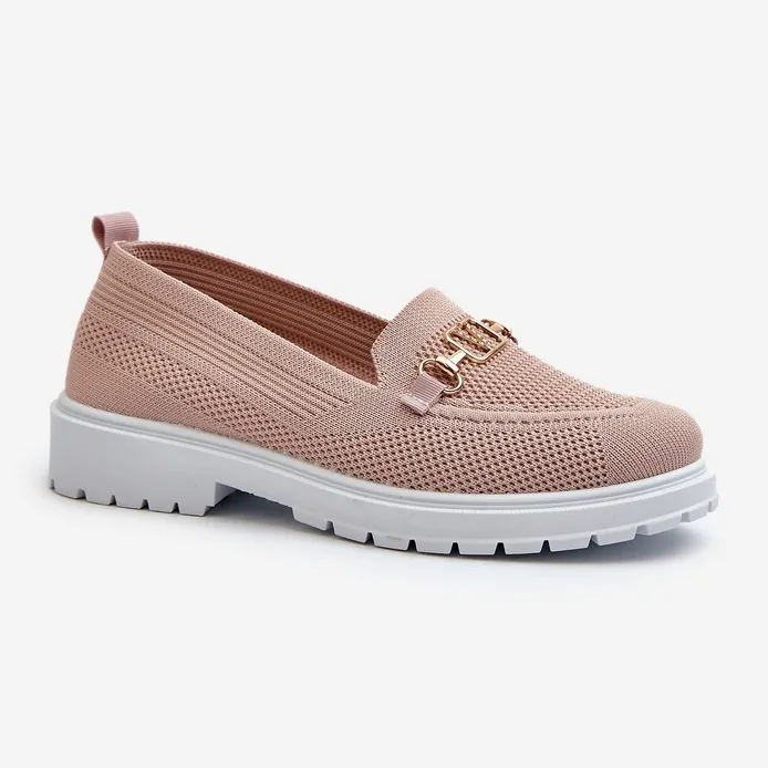 Mocassins à talon plat pour femme avec détail doré, rose Limentia