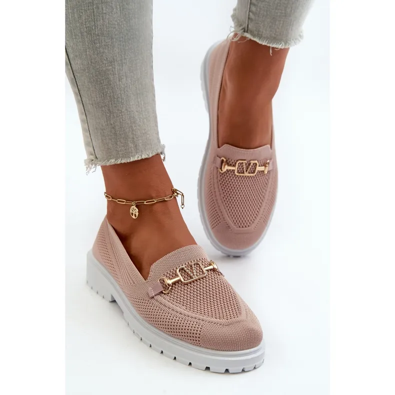 Mocassins à talon plat pour femme avec détail doré, rose Limentia