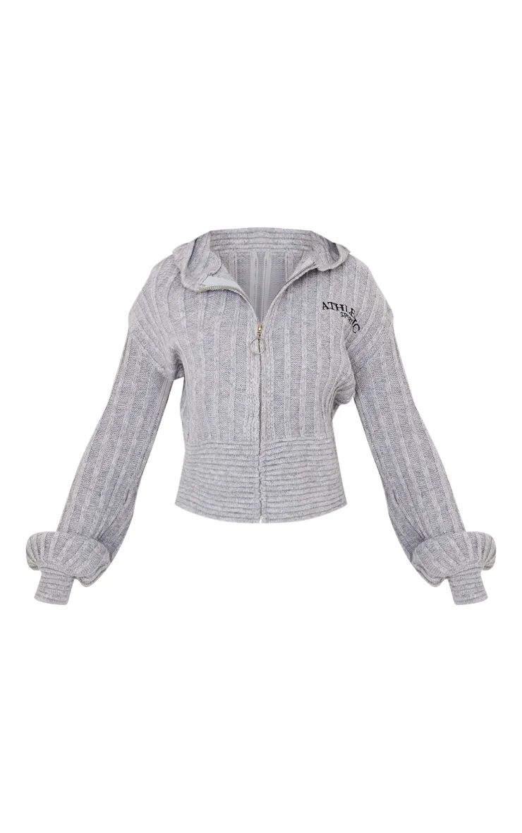 Petite Cardigan court en maille tricot gris à zip et imprimé Athletic Sport brodé